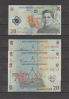 ROMANIA  3 X 20 LEI - 2021 (Reprint 2023 New ) -Set Of 3 Banknotes Consecutive Series ECATERINA TEODOROIU- Polymer -UNC - Rumänien