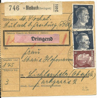 DR 1942, 2x80+15 Pf. Auf Dringend Paketkarte V. Bleibach (Breisgau) - Lettres & Documents