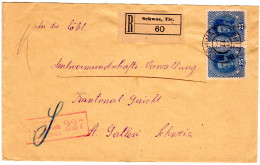 Österreich 1917, 2x25 H. Auf Reko Zensur Brief V. Schwaz Tirol I.d. Schweiz - Covers & Documents