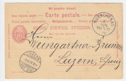 Schweiz 1898, Frageteil Ganzsache Als Antwort V. Bayern Zurück N. Luzern. RRR! - Sonstige & Ohne Zuordnung