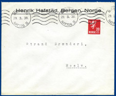 Norwegen, Nattog II, Bergensbanen Nachtzug Bahnpost Brief M. 20 öre. #S564 - Cartas & Documentos