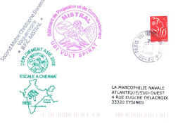 ENVELOPPE AVEC CACHET B.P.C. MISTRAL - DEPLOIEMENT ASIE 2008 - ESCALE A CHENNAI LE 20/05/2008 - Poste Navale