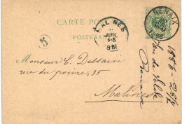 (Lot 01) Entier Postal  N° 45 5 Ct écrite De Renaix Vers Malines  (format Plus Petit) - Cartes Postales 1871-1909