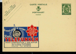 Publibel Neuve N° 285 ( Radio Téléfunken - RADIO CONSTRUCTION J. Van Achter - Uccle ) - Werbepostkarten
