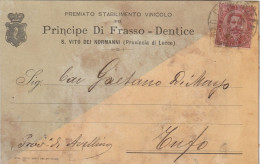 Italy. A208. S. Vito Dei Normanni. 1894. Cartolina Postale PUBBLICITARIA  ... PREMIATO STABILIMENTO VINICOLO ..... - Marcophilie