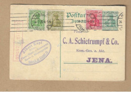 Los Vom 03.05 Postkarte Aus Halle Nach Jena 1922 - Covers & Documents