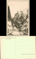 Ansichtskarte Mittenwald Hauptstraße Mit Karwendel Federzeichnung 1928 - Mittenwald