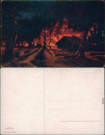 Ansichtskarte  Künstlerkarte - Feuer Im Wald, Hütte 1914 - 1900-1949