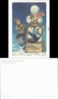  Historische Glückwunschkarte - Schneemann Und Kinder 1900/1989 Goldrand - Anno Nuovo