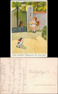 Geburtstag - Mädchen Mit Blumen U. Kuchen Klingelt An Tor, Hund, Katze 1935 - Cumpleaños