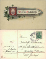 Geburtstag - Kleeblätter, Wappen, Bandrolle 1914 Prägekarte - Birthday