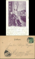  Soldat Mit Kopfbinde Im Stuhl, Frau Hält Seine Hand, Liebesspruch 1900 - Parejas