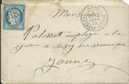 FRANCE LETTRE GC 6318  25c LYON CROIX ROUSSE ( RHONE ) POUR AISY SUR ARMANCON ( YONNE ) DE 1875 LETTRE COVER - 1849-1876: Periodo Clásico