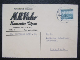 BRIEF Kamenice Nad Lipou - Kunžak Souběžné 29.7.1939 M.R.Vichr  /// P6076 - Lettres & Documents