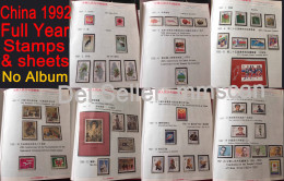 China 1992 Complete Year Collection,including All Full Set Stamps & S/S - Años Completos