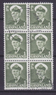 Greenland 1950 Mi. 28, 1 (Ø) König King Frederik IX. 6-Block !! - Oblitérés