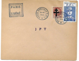 Paris Libéré Envelope 26.8.1944 (blue Stamp De Gaulle Damaged) - Oorlogszegels