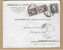 Los Vom 03.05  Briefumschlag Aus Piree  Nach Frankfurt 1937 - Storia Postale