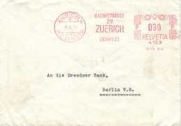 Dr. Georg Wettstein Zürich Advokat 1939  - Zensur OKW - Frama-Freistempel Raemistrasse > Dresdner Bank - Brieven En Documenten