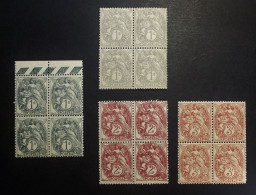 France - Frankrijk - Blanc - 1900 - 29 - 4 Bloc De 4 Timbres - N° 107 - 107a - N°108 - N° 109  - Neuf - MNH - 1900-29 Blanc