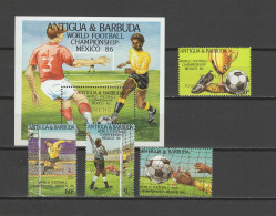 Antigua 1986 Football Soccer World Cup Set Of 4 + S/s With Winners Overprint MNH - 1986 – Mexique