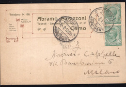 Regno D'Italia (1913) - Ditta Abramo Barazzoni - Cartolina Da Como Per Milano - Poststempel