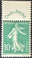 188** Publicité Ovules Phéna Semeuse 10c Vert 'maigres' - Nuovi