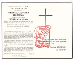 DP Theresia Leontina Beeckman ° Sint-Gillis Waas 1880 † Kemzeke Stekene 1951 X Petrus D'Hondt - Devotion Images