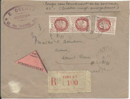 FRANCE LETTRE RECOMMANDEE CONTRE REMBOURSEMENT 4F50 PARIS POUR ST FLOUR ( CANTAL ) DE 1944   LETTRE COVER - 1921-1960: Periodo Moderno