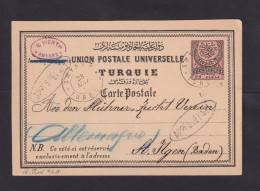 1885 - 20 P. Ganzsache Ab SMYRNA Nach Baden - Transitstempel - Briefe U. Dokumente