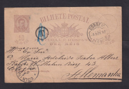 1890 - 10 R. Ganzsache Ab Lisboa Nach Cöln - Tax-Stempel "T" - Cartas & Documentos