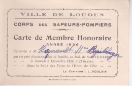 86 - VIENNE - CARTE DE MEMBRE HONORAIRE 1936 -  VILLE DE LOUDUN - CORPS SAPEURS- POMPIERS - Loudun