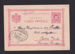 1900 - 10 B. Ganzsache Mit Handschriftlicher Entwertung Via Predeal (Siebenbürgen) Nach Essen - Storia Postale