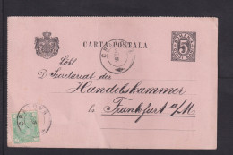 1890 - 5 B. Ganzsache Mit 5 B. Zufrankiert Ab CARAIOVA Nach Frankfurt - Storia Postale