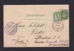 1907 - 5 Ö. Ganzsache Mit Zufrankatur Ab Kristiania-Bergen - Nach Berlin - Brieven En Documenten