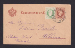 1879 - 2 Kr. Ganzsache Mit 3 Kr. Zufrankiert Ab Wien Nach Udine - Covers & Documents