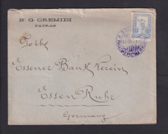 1901 - 25 L. Auf Brief Aus Patras Nach Essen - Violetter Schiffspost-Aufgabestempel Von Italien - Briefe U. Dokumente