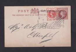 1892 - Hoster-Stempel LONDON Auf Ganzsache Mit Zufrankatur Nach Elberfeld - Cartas & Documentos