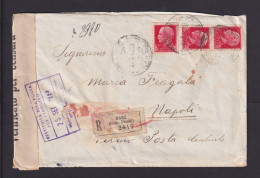 1942 - 3x 75 C. Auf Einschreibbrief Ab BARI Nach Napoli - Zensur - Poststempel
