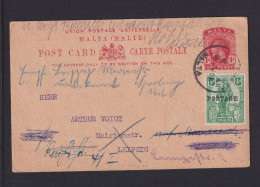 1926 - 1 P. Ganzsache Mit Zufrankatur Ab Malta Nach Leipzig - Malte