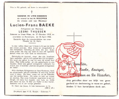 DP Lucien Frans Baeke ° Sinaai Sint-Niklaas 1918 † Antwerpen 1950 X Leoni Thijssen // Lauryes De Visscher - Images Religieuses