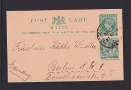 1914 - 1/2 P. Königin Ganzsache Mit 1/2 P. König Zufrankiert Ab Malta Nach Berlin - Malta