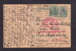 1916 - 5 Pf. Ganzsache Mit Zufrankatur Ab Frankfurt Nach BRASILIEN - Lettres & Documents