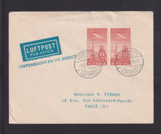 1938 - Paar 15 Ö. Auf Flugpostbrief Ab Kopenhagen Nach Paris - Direktflug - Cartas & Documentos