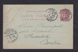 1904 - 10 C. Ganzsache Ab Paris 96/Hotel - Nach Berlin - Briefe U. Dokumente