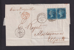 1865 - 2 P. Paar Auf Brief Ab Birmingham Nach Algerien - Storia Postale