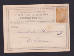 1882 - 5 C. Orange Auf Amtlichem Postkartenformular Ab La Guairra Nach Caracas - Venezuela