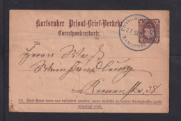 KARLSRUHE - 2 Pf. Ganzsache Gebraucht Mit Violettem Aufgabestempel - Correos Privados & Locales