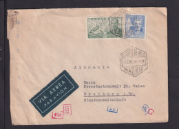 1943 - 75 C. Und 2 Pta. Auf Flugpostbrief Ab Madrid Nach Deutschland - Zensuren - Cartas & Documentos