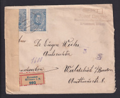 1921 - Mischfrankatur Auf Einschreibbrief Ab KRUMLOV Nach Waldshut - Zensur - Covers & Documents